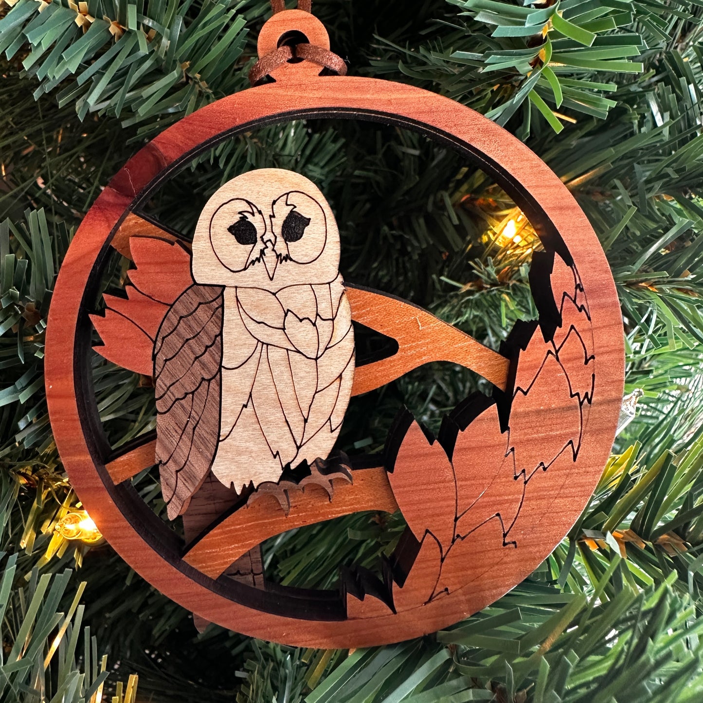 Layered wood owl ornament